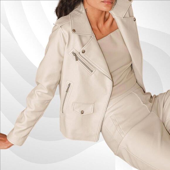Lulu's Out for the Night Beige Vegan Leather Moto Jacket